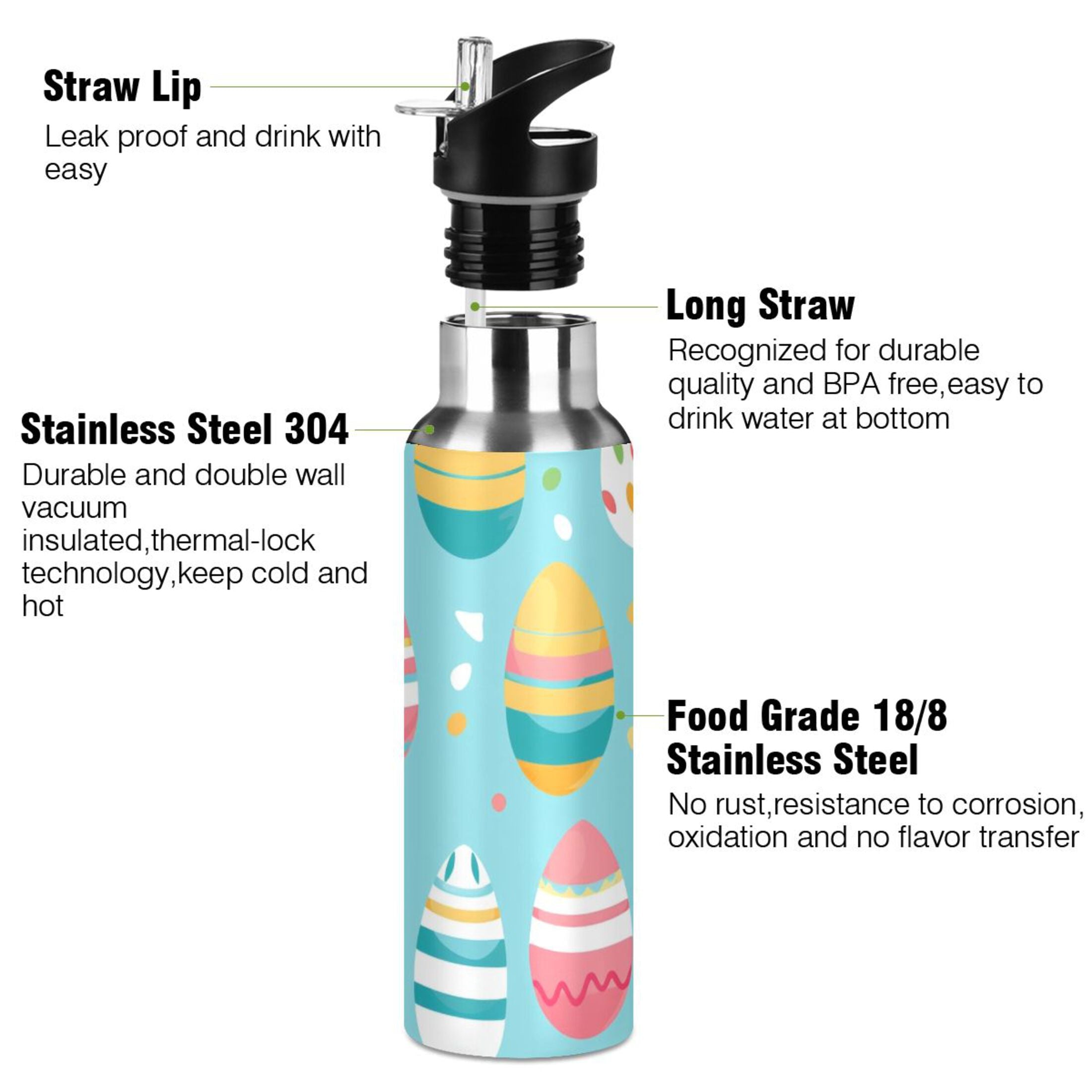 Insulated Stainless Steel Water Bottle with Straw Lid 20 oz O638