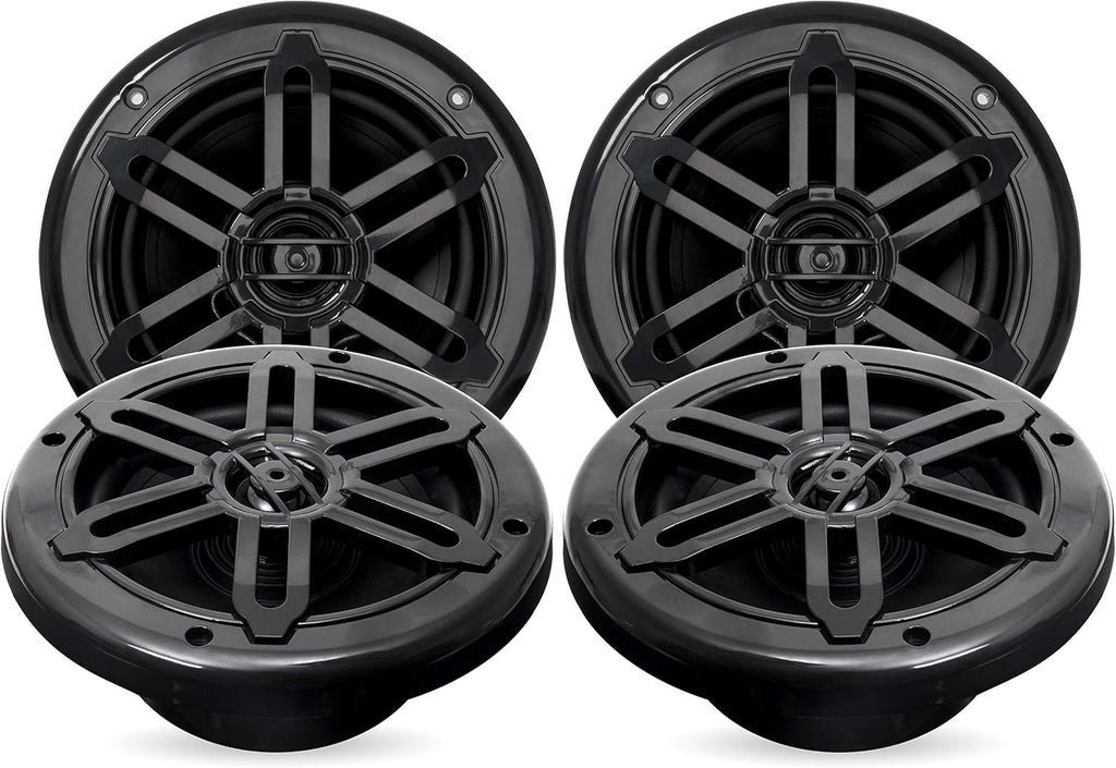 Four 1000 Watt Peak 6.5-inch 2-Way Marine Speakers with Bluetooth Amplifier C6441