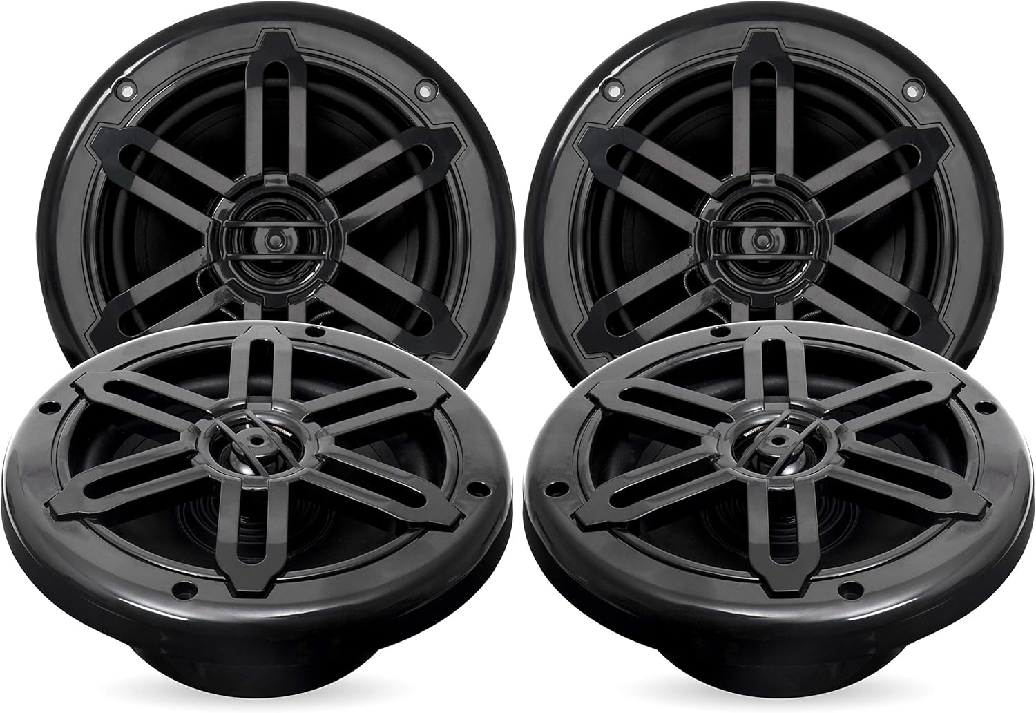 Four 1000 Watt Peak 6.5-inch 2-Way Marine Speakers with Bluetooth Amplifier C6441