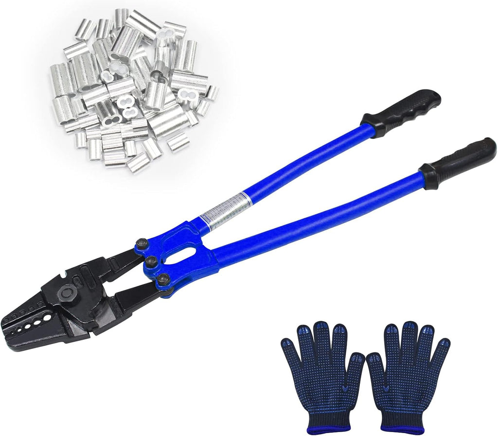 24 Inch Hand Crimping Cutting Tool, Wire Rope Crimping Tool, with 50pc Aluminum Stop Sleeves Oval Sleeves Pack of 2 M985