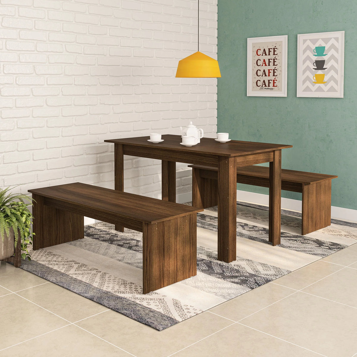 Dark Brown Dining Set with Benches O930168