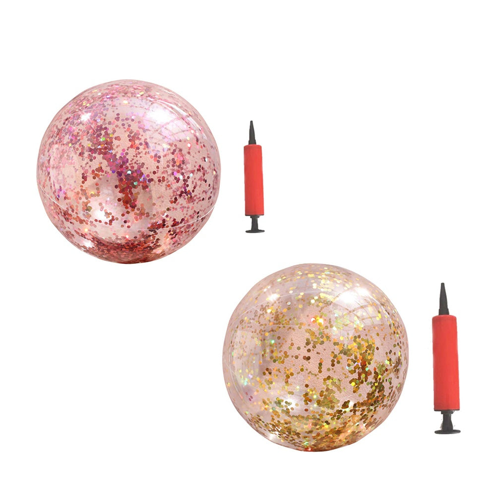 2pcs Glitter Sequin Beach Balls Inflatable PVC Ball Toys with Pumps R769426