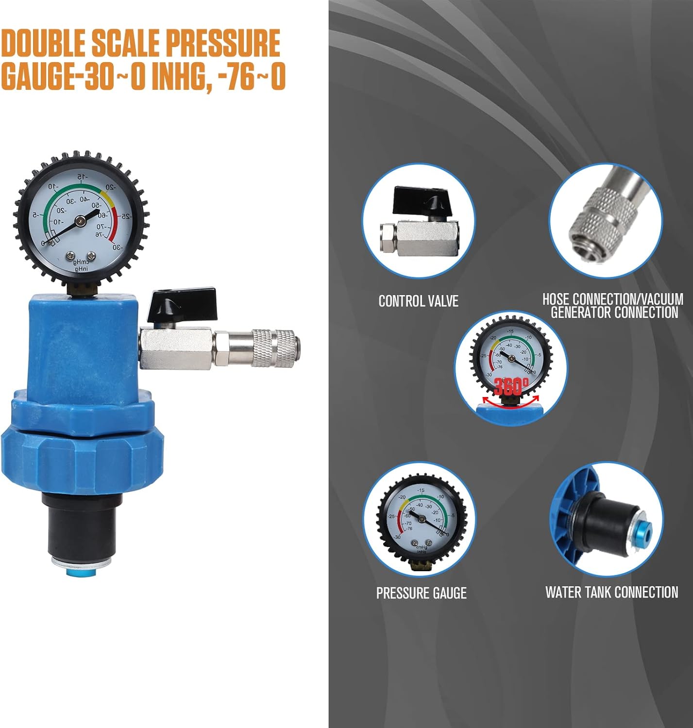 Universal Coolant Vacuum Refill Kit with Dual Scale Pressure Gauge, 2PCS Rubber Plug and 8PCS Rubber Adapters C30267