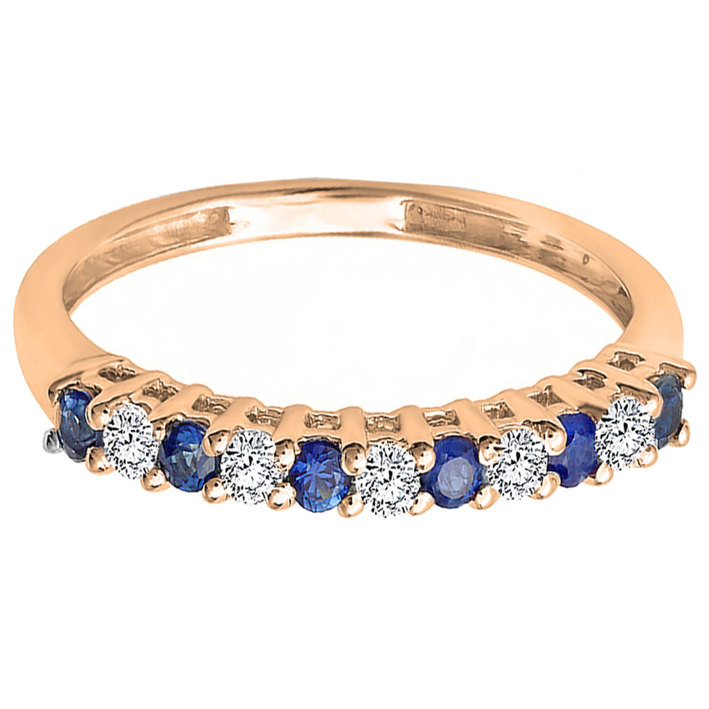 14K Rose Gold White Diamond Blue Sapphire Stackable Wedding Band K404