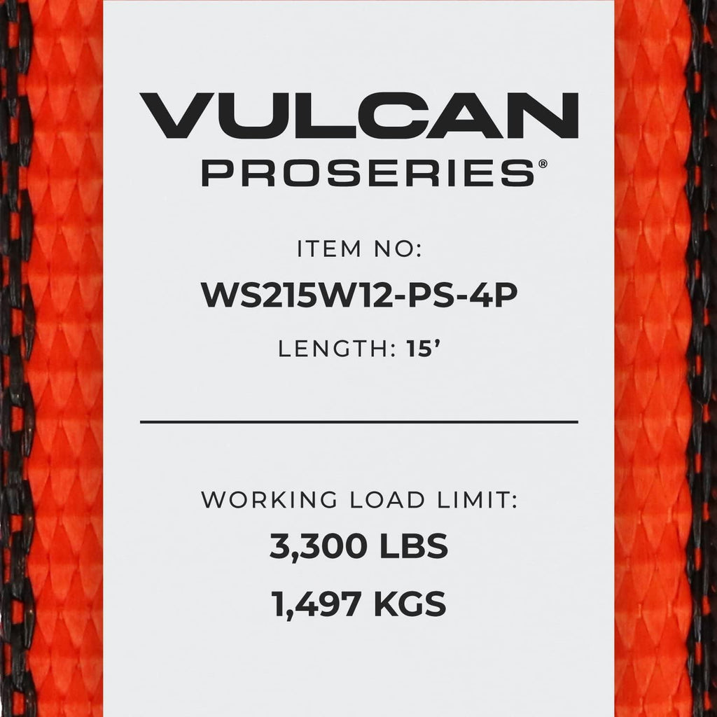 2 Inch x 15 Foot Winch Strap with Heavy Wire Hook, 4 Pack L834515