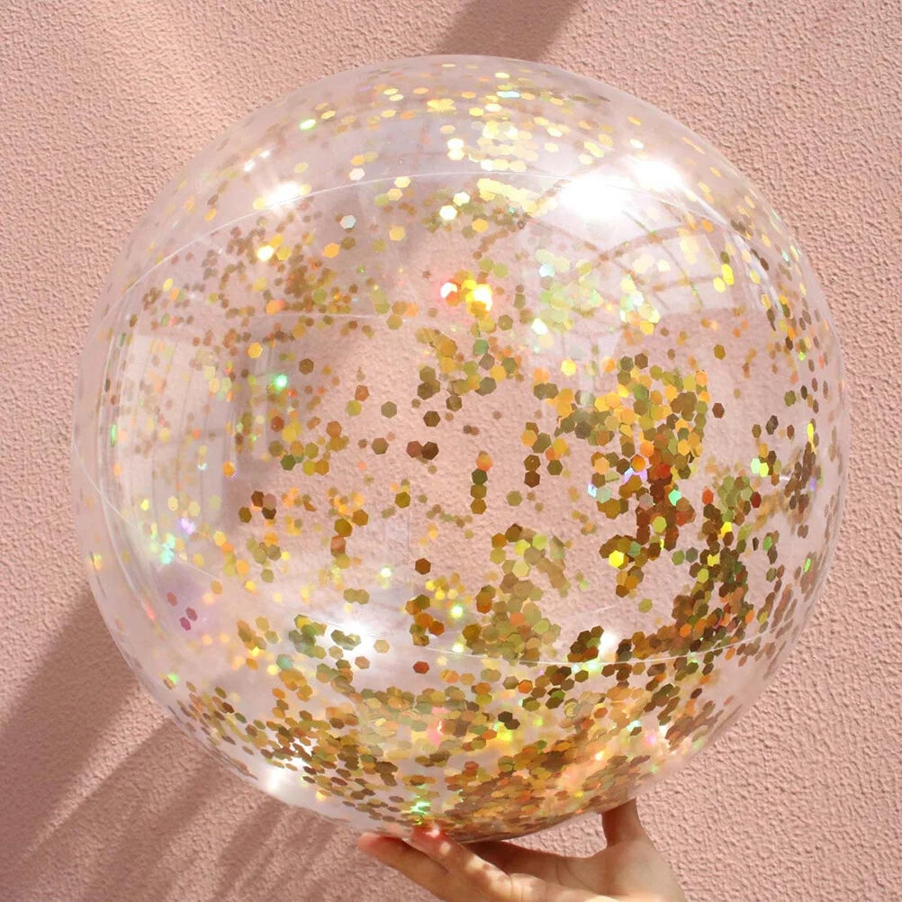 2pcs Glitter Sequin Beach Balls Inflatable PVC Ball Toys with Pumps R769426