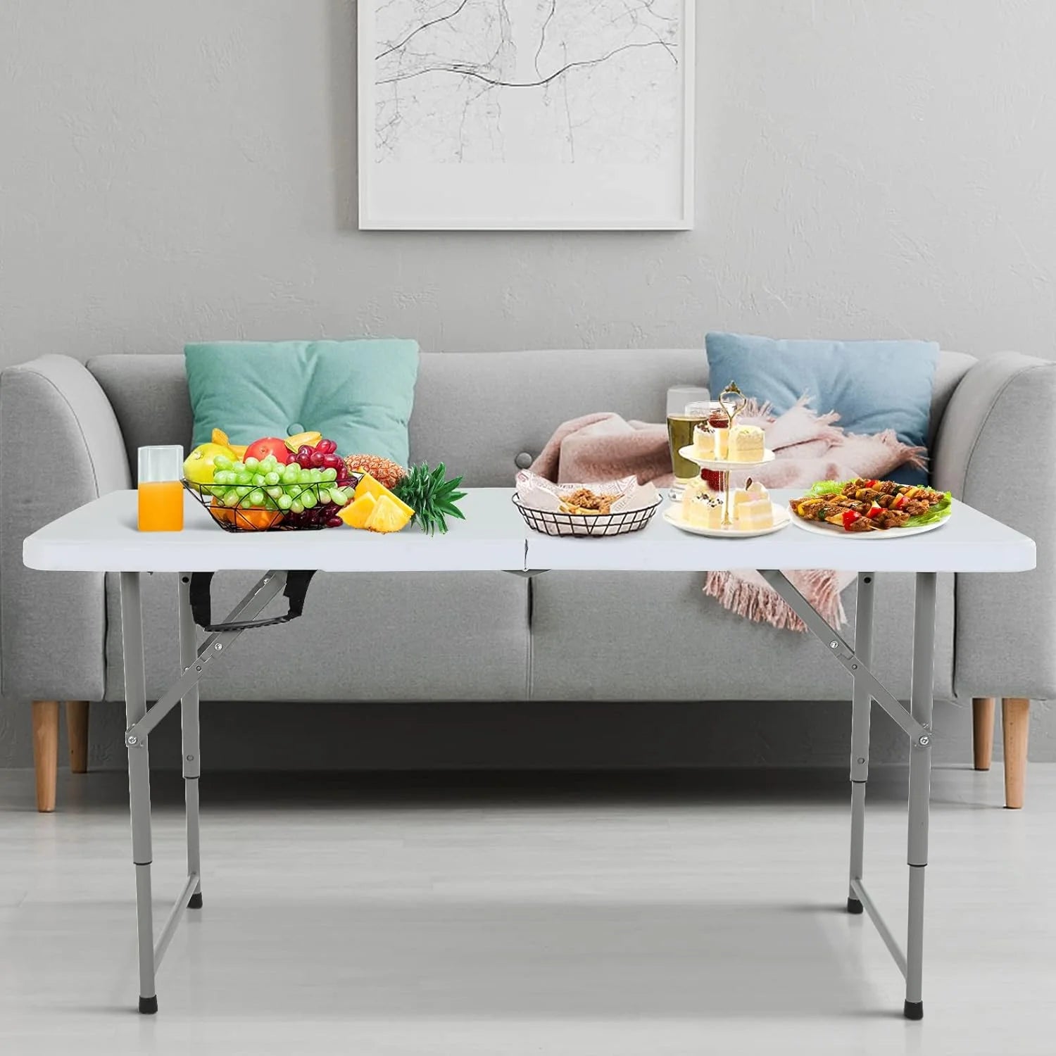 White 4 ft Folding Plastic Table with Handle P4264