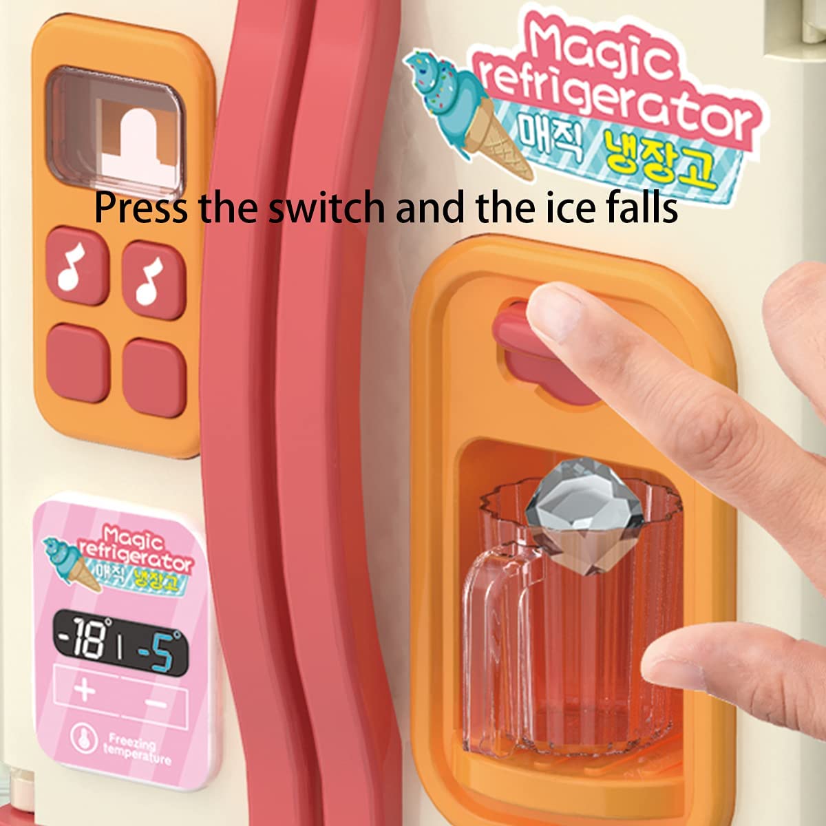 Kids Kitchen Toys Fridge Refrigerator Play Kitchen Set with Accessories Music and Light D541