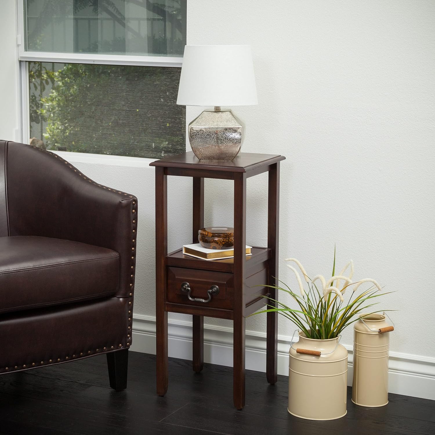 Brown Mahogany Acacia Wood Accent Table Y95779
