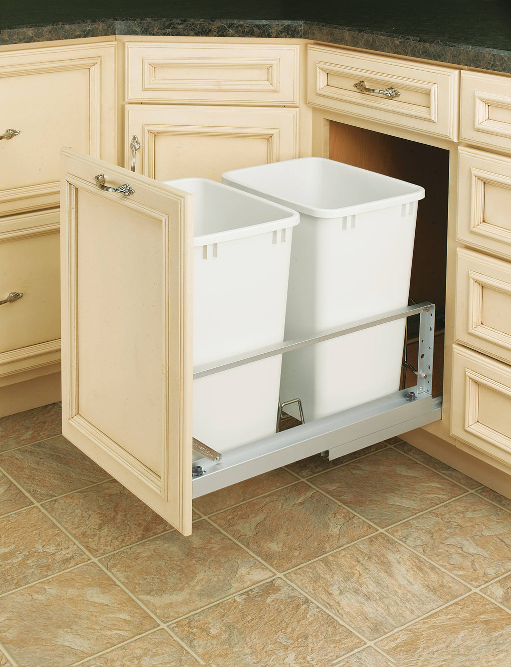 White Double 35-Quart Pull Out Waste Containers O70498