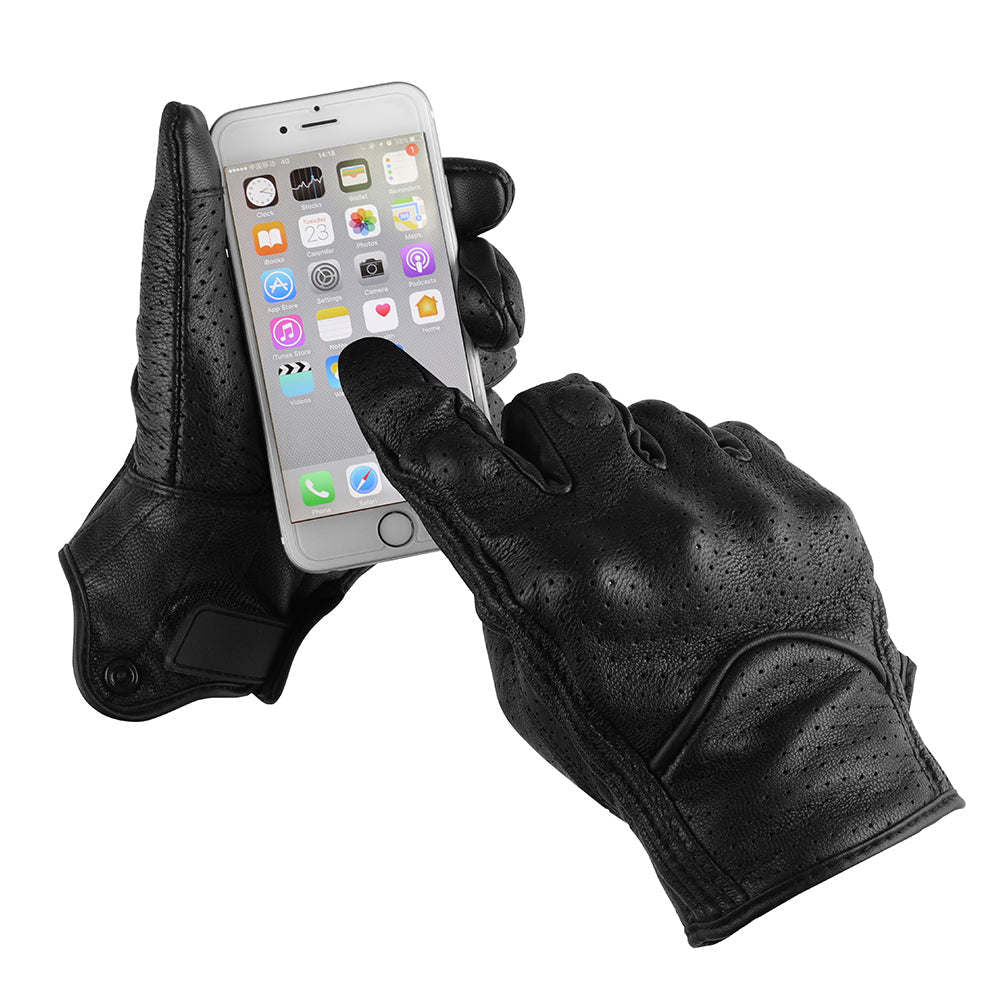 Perforated Full Finger Leather Motorcycle Gloves P13830