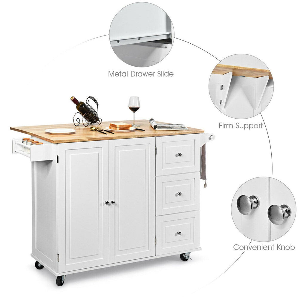 White Drop-Leaf Kitchen Island Trolley Cart Wood Storage Cabinet Q84819