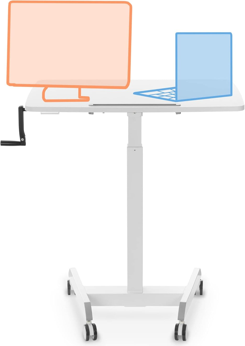 31in White Mobile Standing Desk with Locking Wheels L571