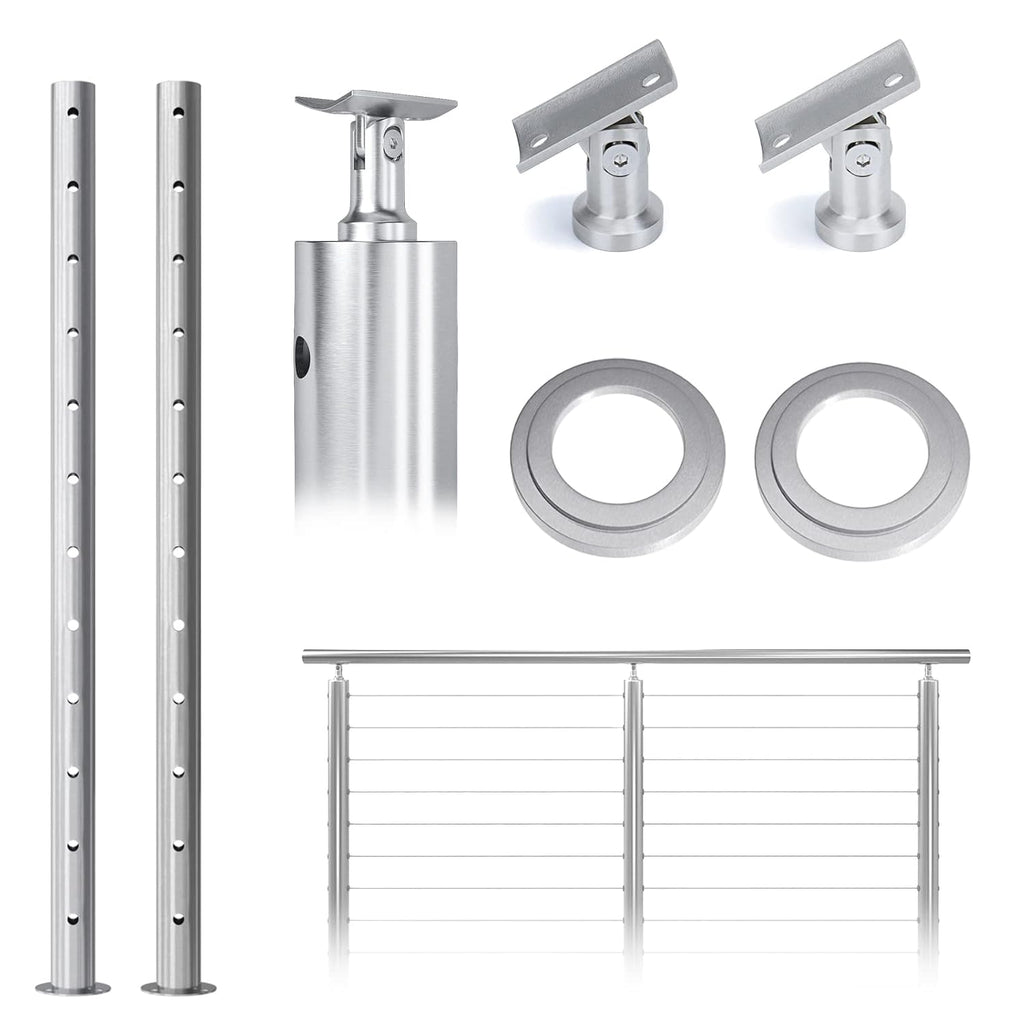 2Pack Stainless Steel Cable Railing Post Round 42x2.36 Pre-drilled Surface Mount Q4369