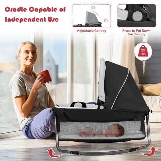 Red 4-in-1 Convertible Portable Baby Play Yard with Toys and Music Player M88218