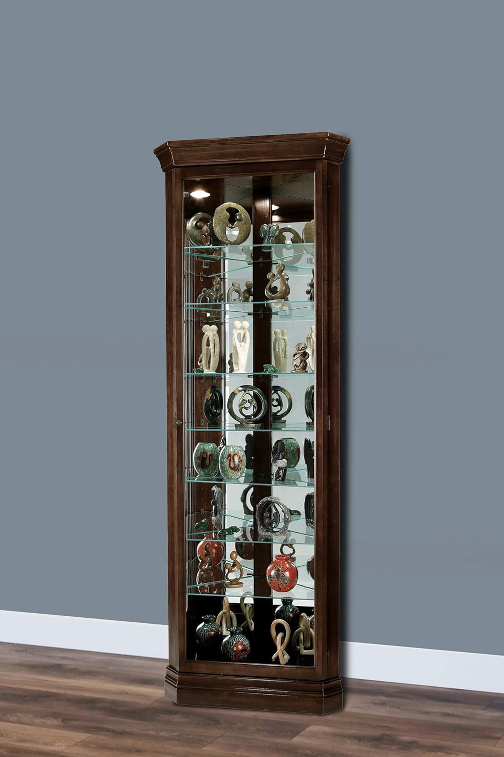 Espresso Curio Cabinet with Seven Glass Shelves and Locking Door K495638