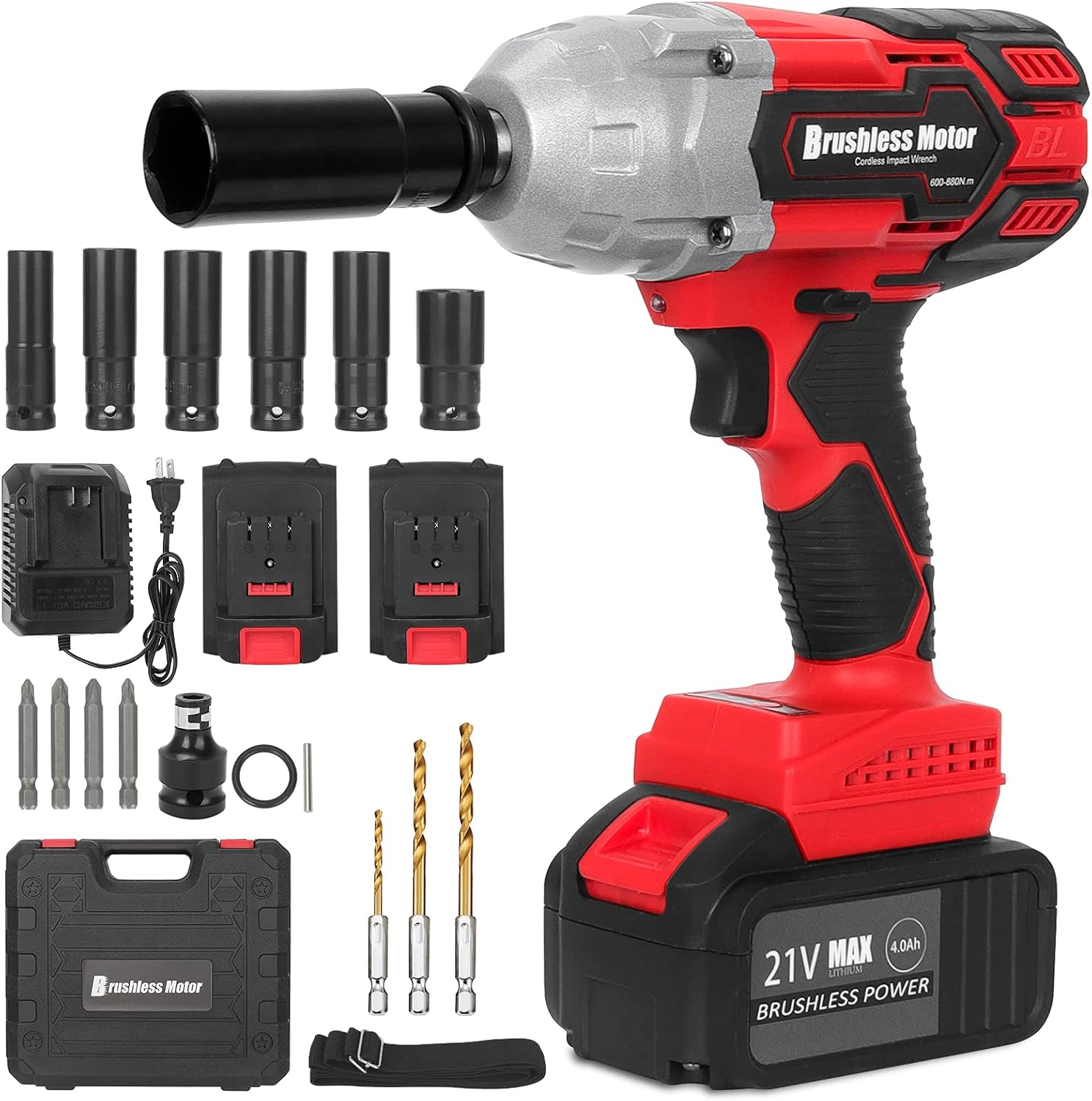 Cordless Impact Wrench with 21V 4.0AH Battery Pack J1744