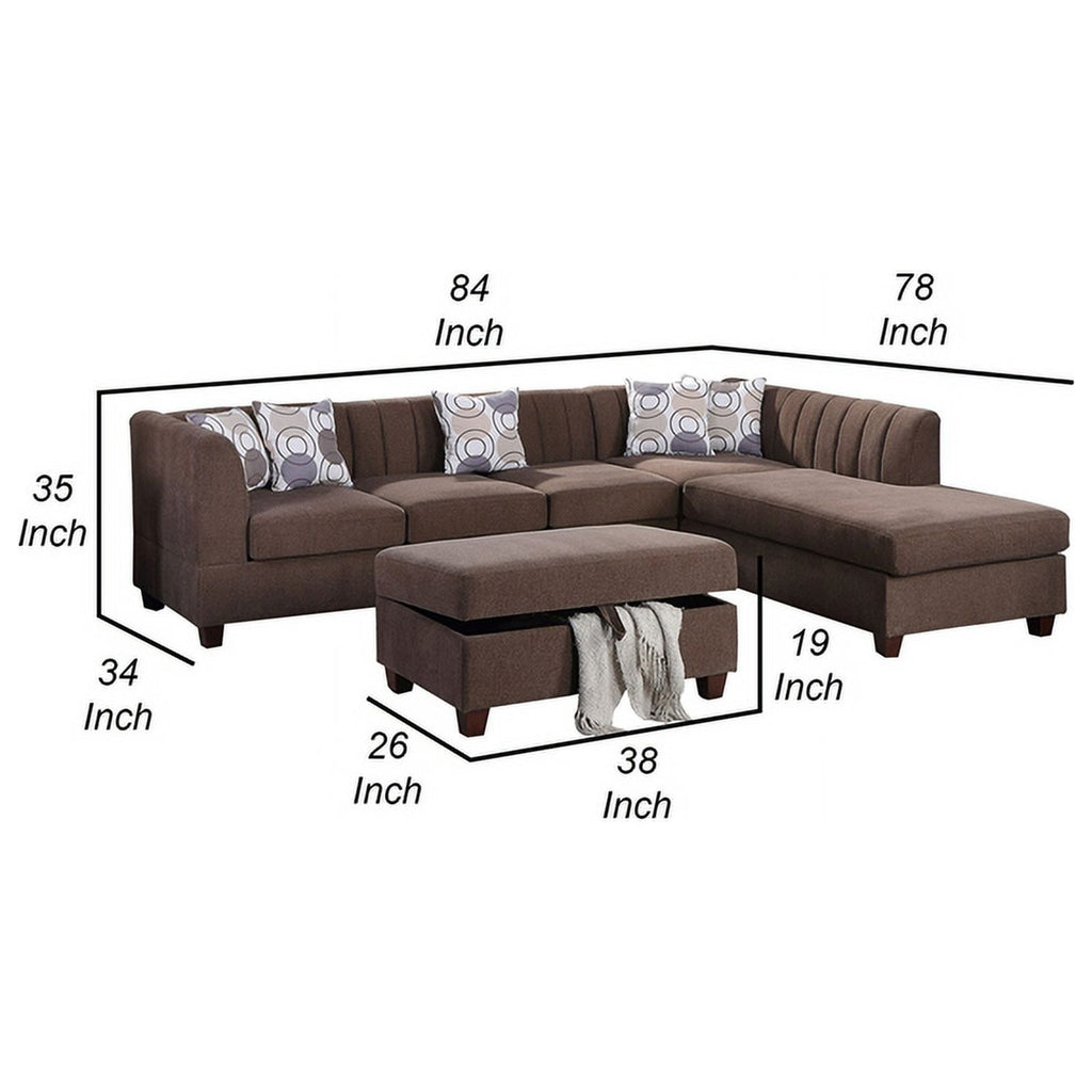 Brown Chenille 3 Piece Sectional Sofa Set F242