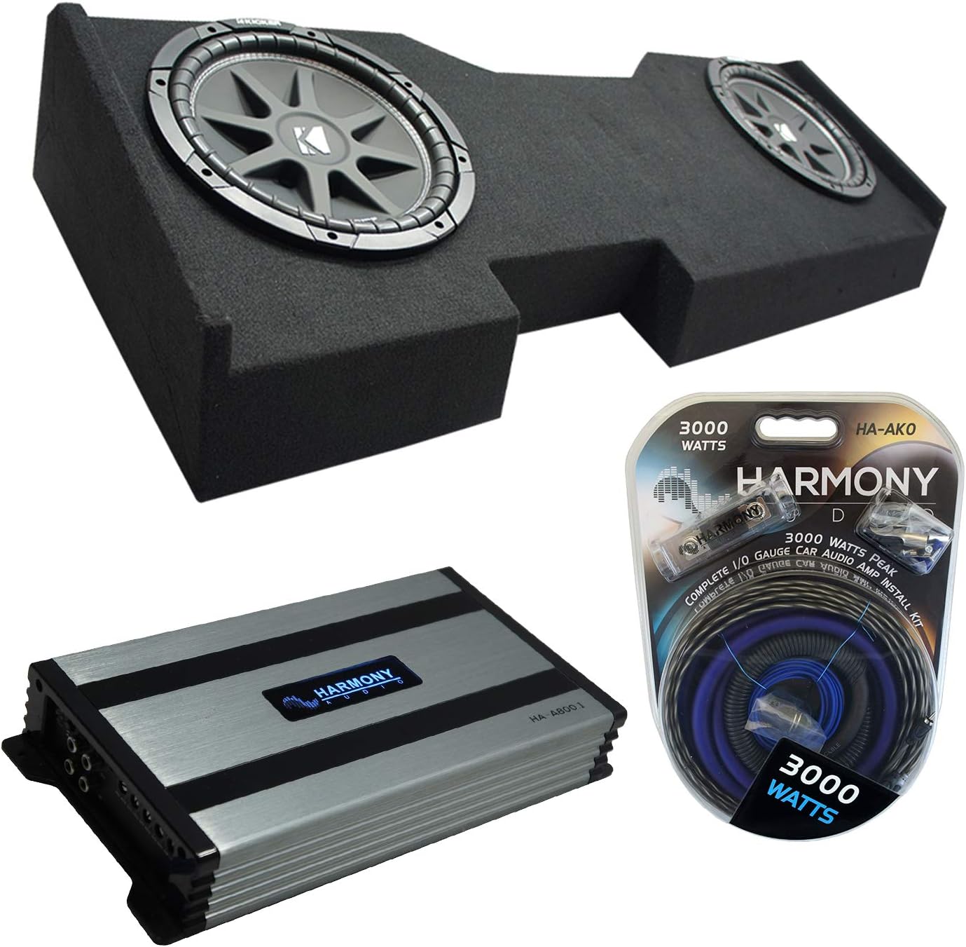 Compatible with GMC Sierra Crew Cab Kicker Bundle Dual 12 Sub Box Amp Z214