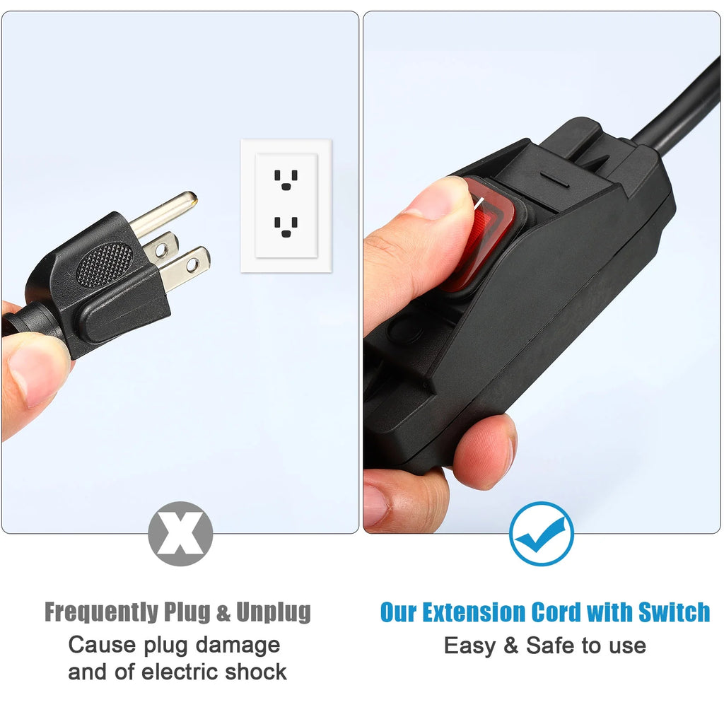 6.6Ft Outdoor Extension Cord with Waterproof Switch 1875W 14AWG 3 Prong G77977