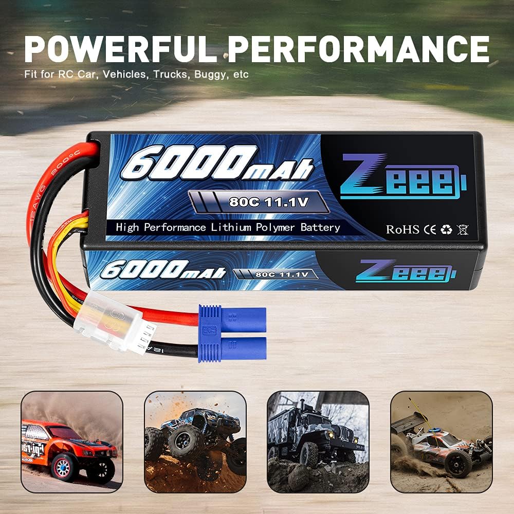 11.1V 80C 3S 6000mAh Lipo Battery Hard Case with EC5 Connector (2 Pack) T873503