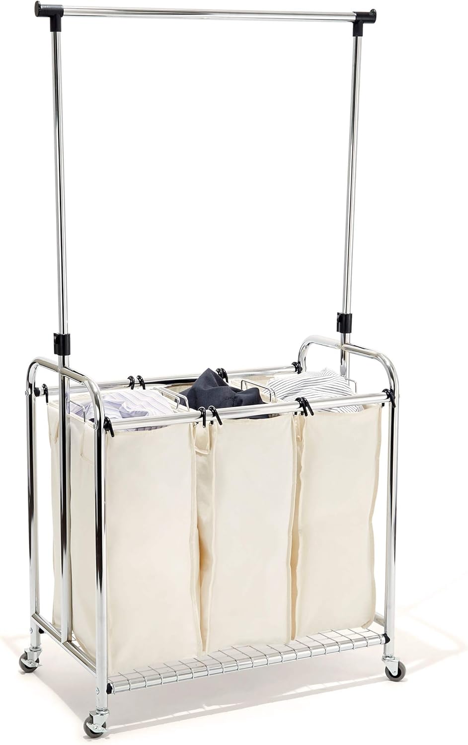 Pure White 3-Bag Laundry Hamper Sorter Cart X5560