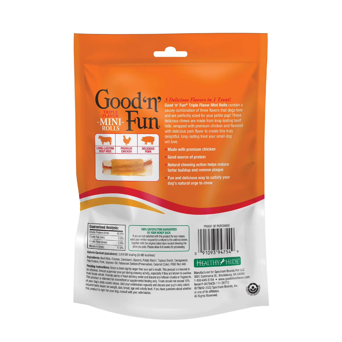 Triple Flavor Mini Rolls Dog Chews, 8 Oz P85217