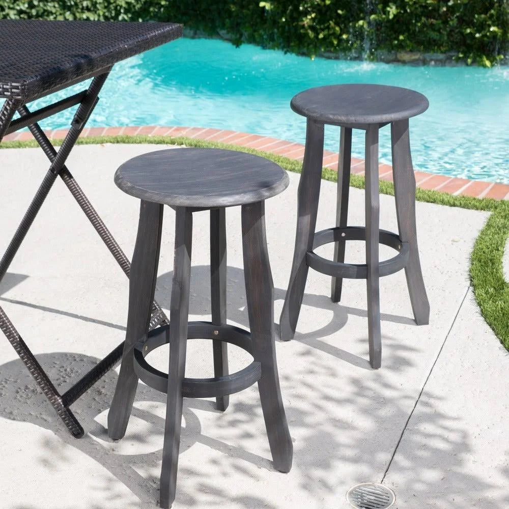 Set of 2 Dark Gray Acacia Barstool H113850
