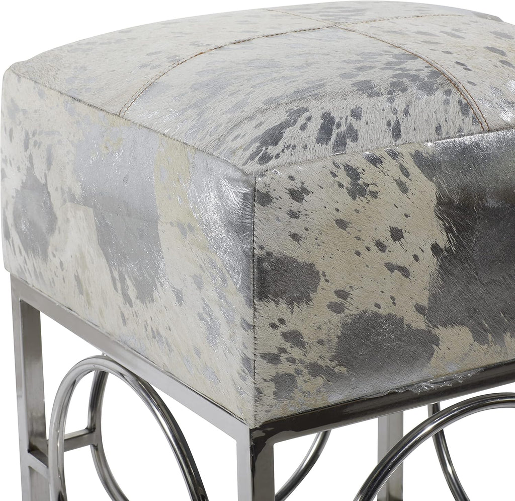 Silver Leather Stool D11997