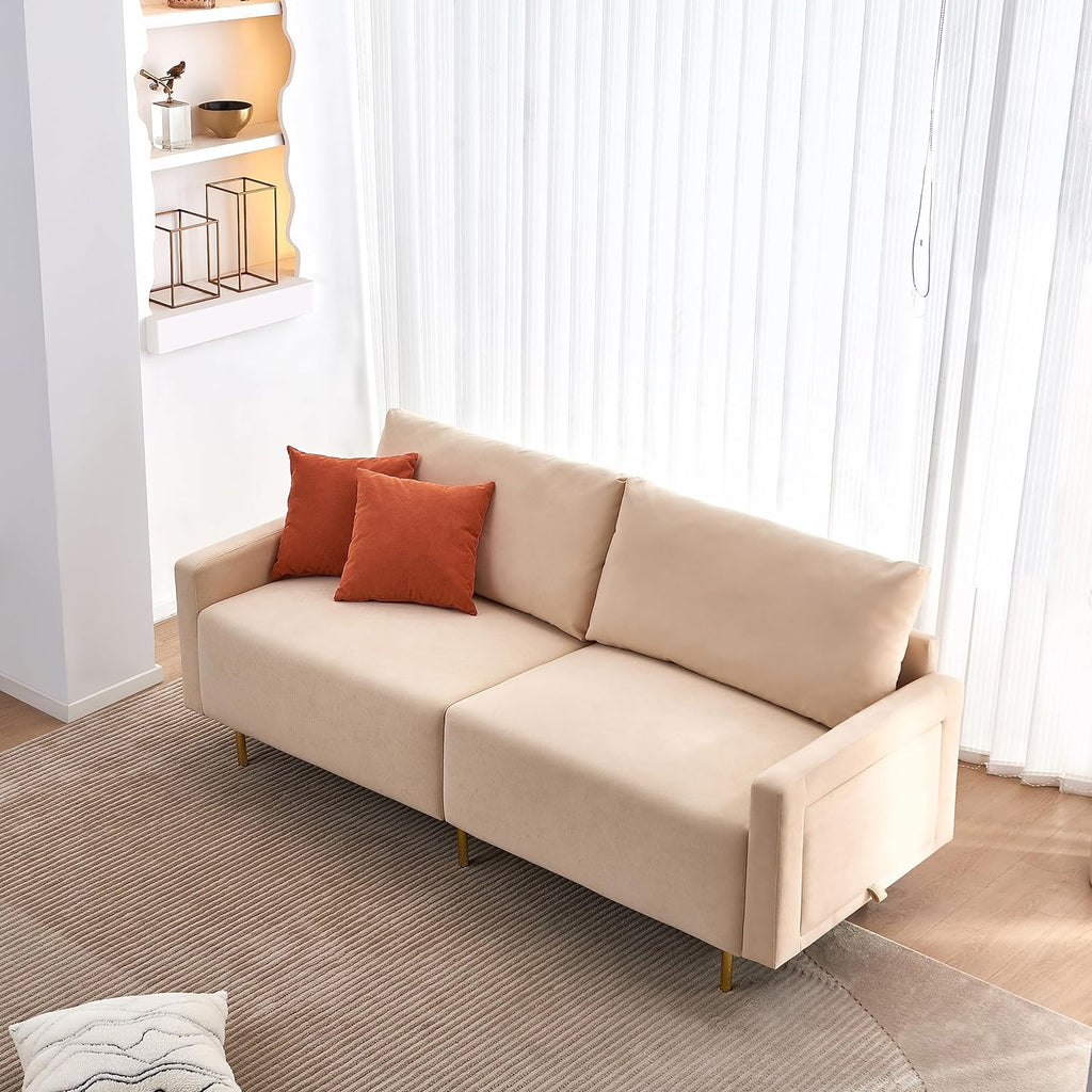Beige Fabric Loveseat Couch with Removable Tray and Adjustable Metal Legs F620