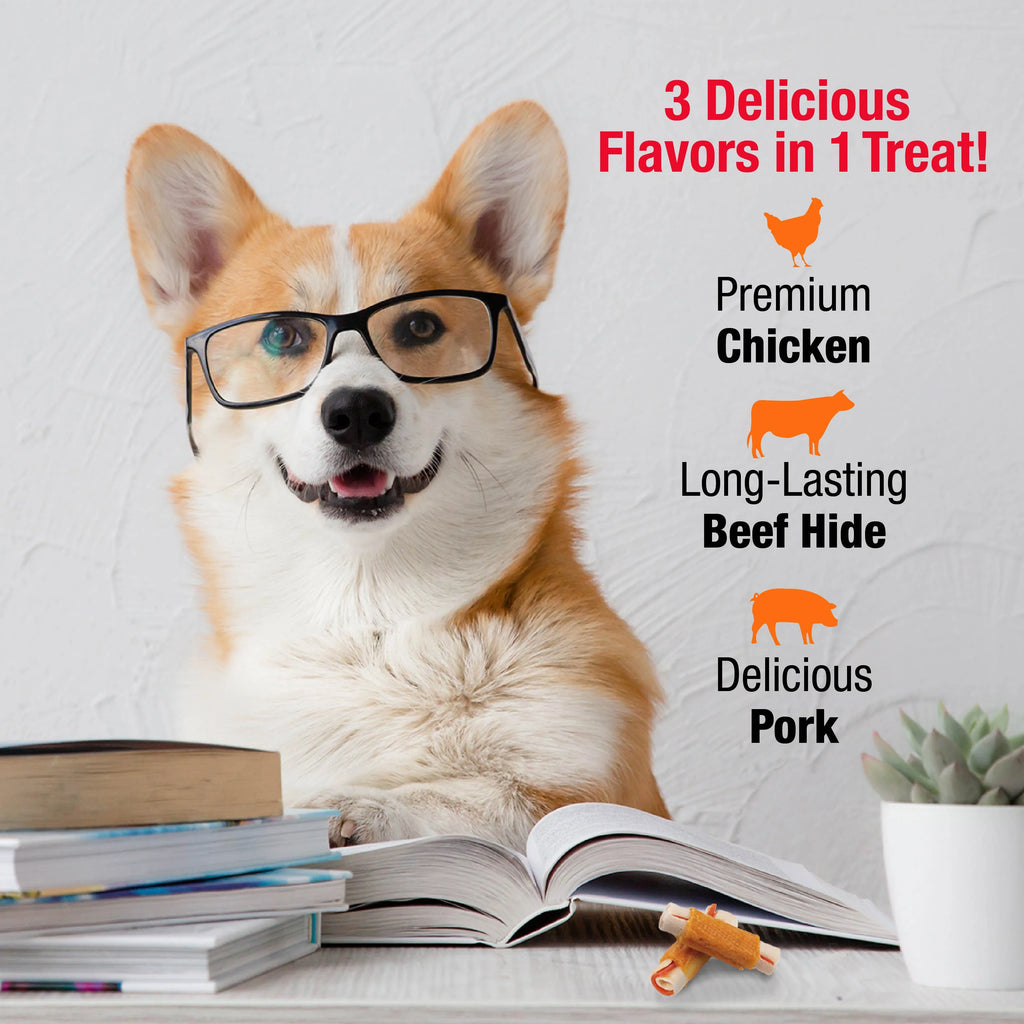 Triple Flavor Mini Rolls Dog Chews, 8 Oz P85217