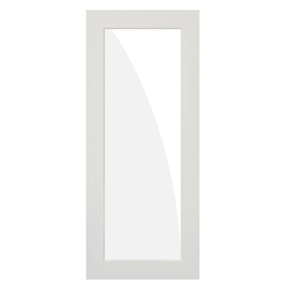 28 in. x 80 in. 1-Lite Clear Solid Hybrid Core MDF Primed Right-Hand Single Prehung Interior Door B72159