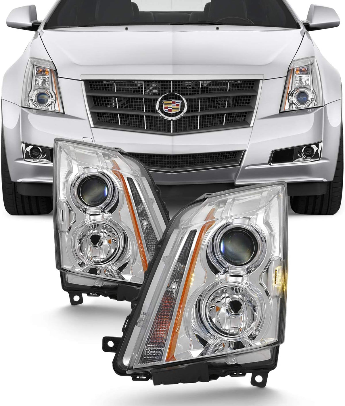 Projector Headlight Assembly Chrome Housing Clear Lens Full Set S83248