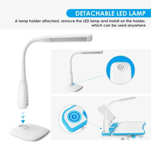 Blue Height Adjustable Kids Study Desk & Chair Set with LED Lamp, Drawer, Bookstand, Chair Cover K52806