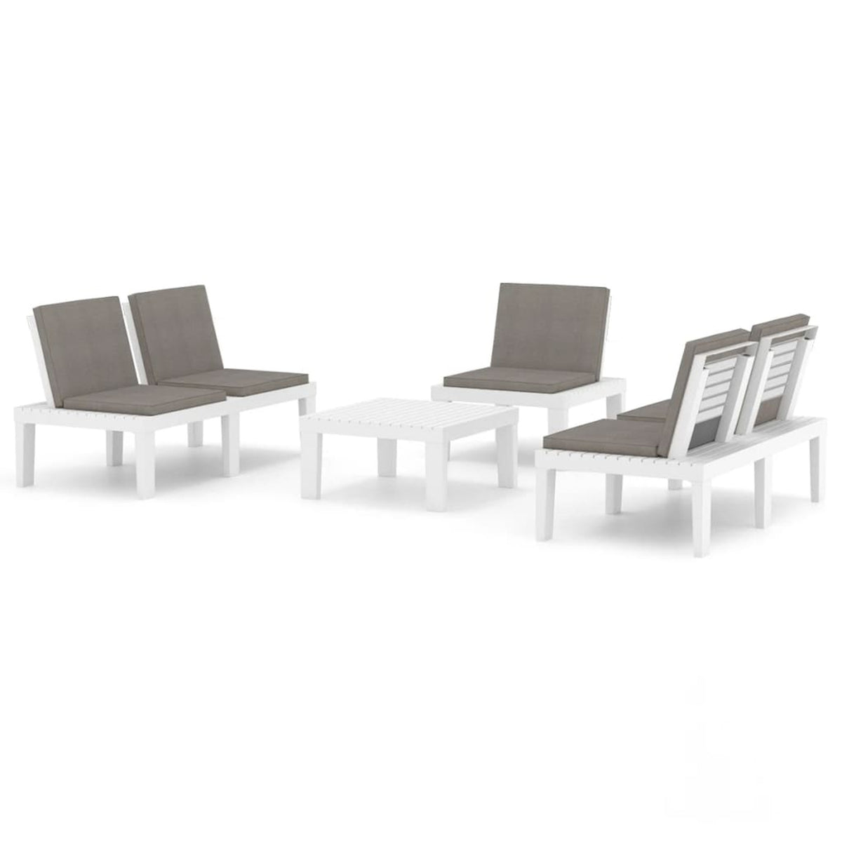 4 Piece Patio Lounge Set with Anthracite Cushions, 2 Benches, Chair and Table White Outdoor Sectional Sofa Set Z19624