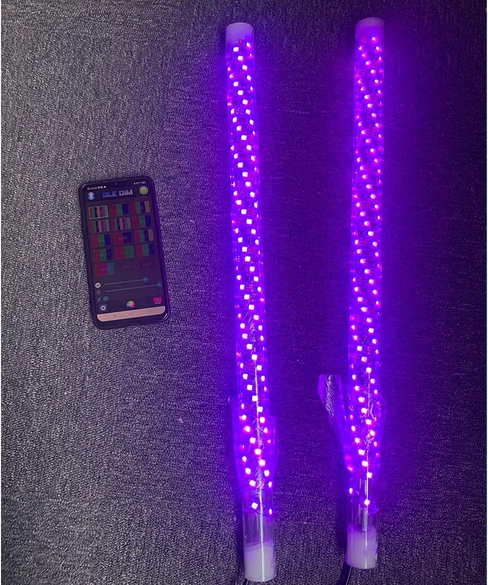 2PCS RGB LED Whip Lights Spiral Multiple Colors SUV Safety Light Bluetooth App Controlled W256698