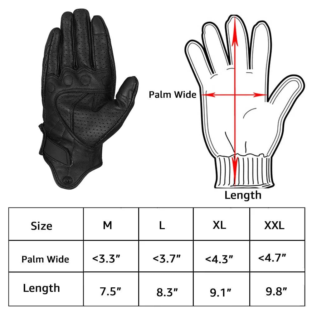 Perforated Full Finger Leather Motorcycle Gloves P13830