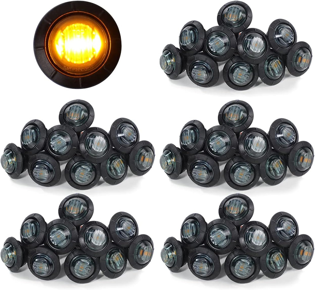 3/4 Inch Amber 3 LED Round Side Marker Indicator Lights (Pack of 50) W969245