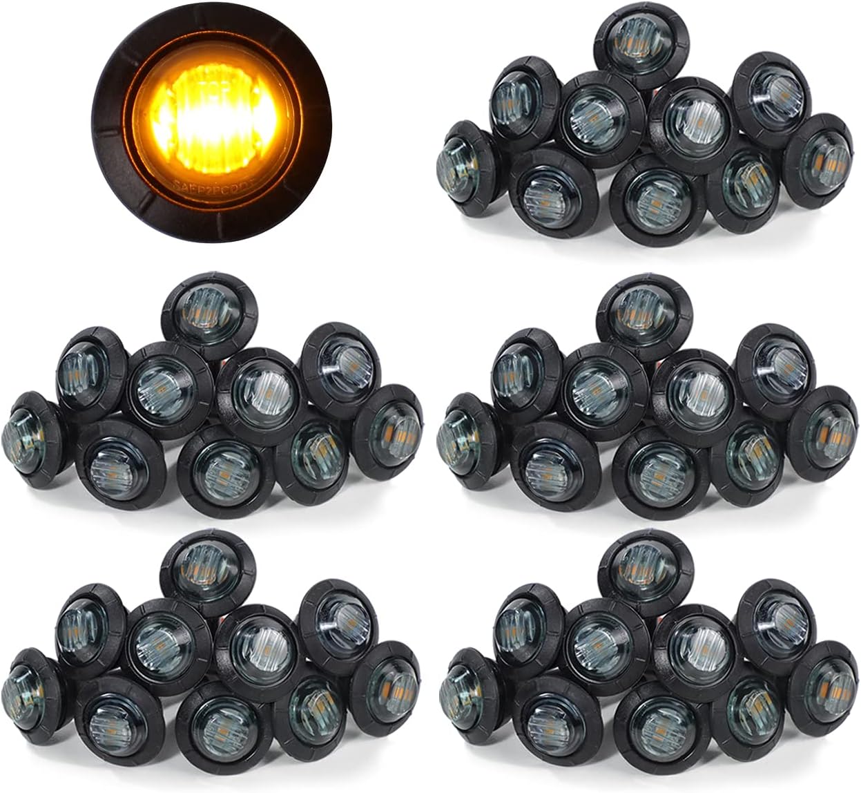 3/4 Inch Amber 3 LED Round Side Marker Indicator Lights (Pack of 50) W969245