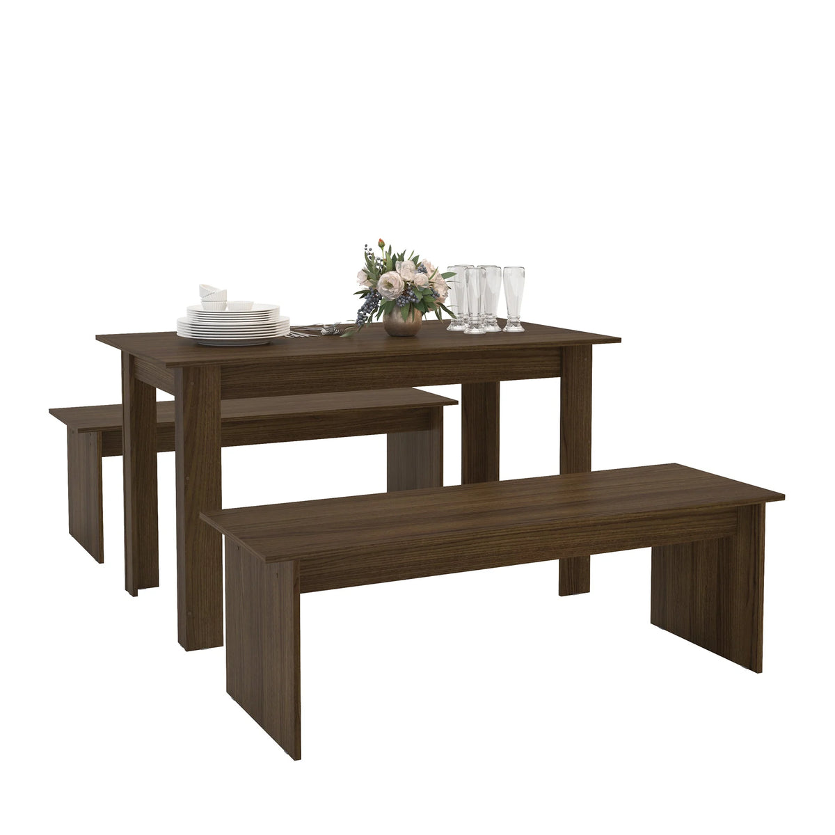 Dark Brown Dining Set with Benches O930168