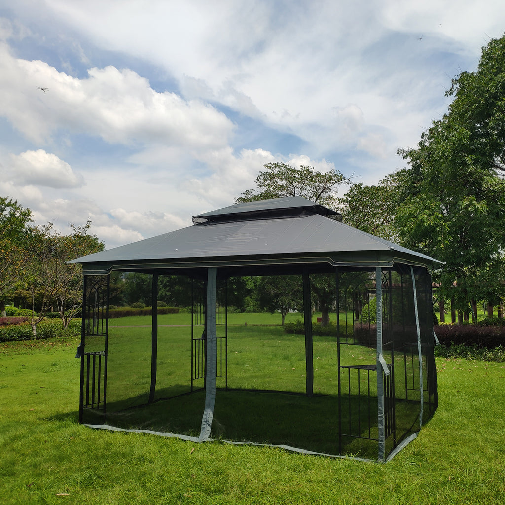 Gray Outdoor Patio Gazebo Canopy Tent with Ventilated Double Roof and Mosquito Net Q1215