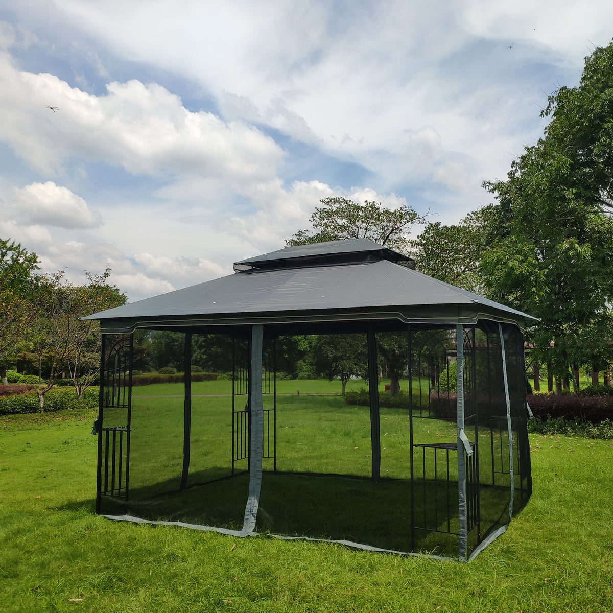 Gray Outdoor Patio Gazebo Canopy Tent with Ventilated Double Roof and Mosquito Net Q1215