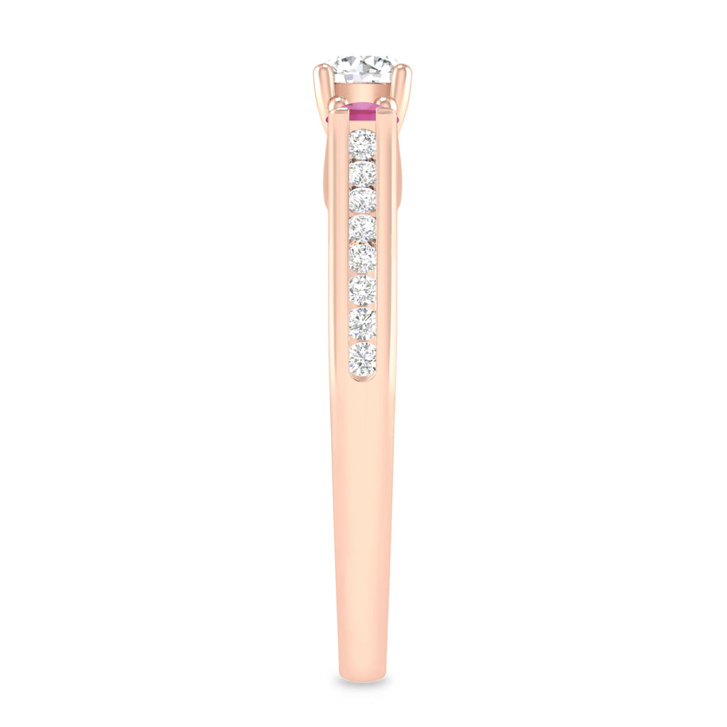 1/2 Carat 10K Rose Gold Diamond and Pink Tourmaline 3 Stone Engagement Ring A55138