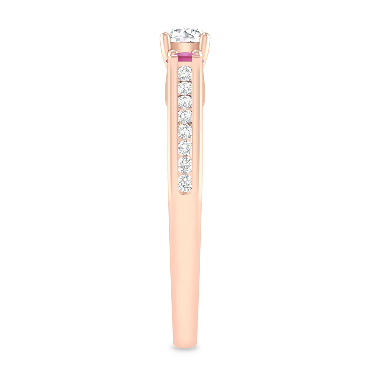 1/2 Carat 10K Rose Gold Diamond and Pink Tourmaline 3 Stone Engagement Ring A55138
