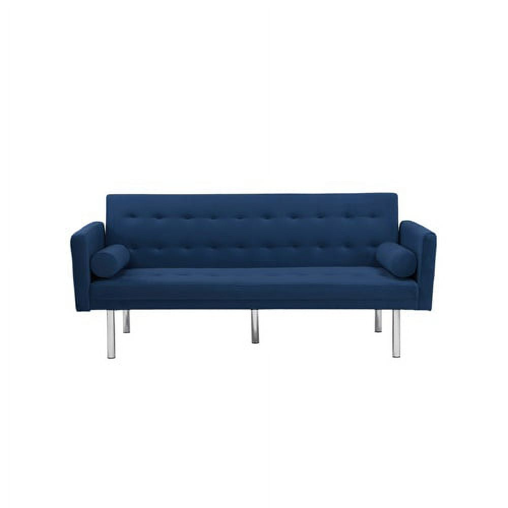 Blue Velvet Tufted Futon Sofa with 2 Pillows K826