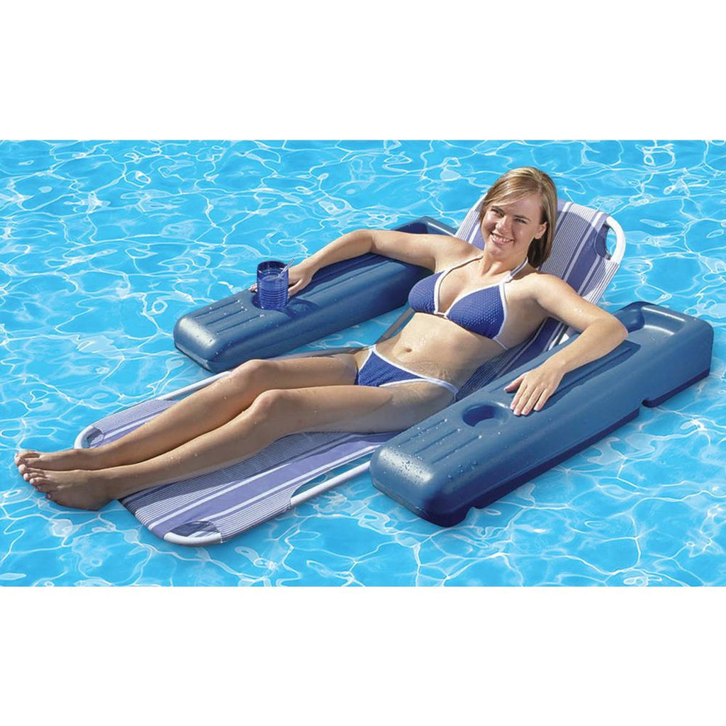 Blue and White Striped Caribbean Floating Swimming Pool Lounge O25114
