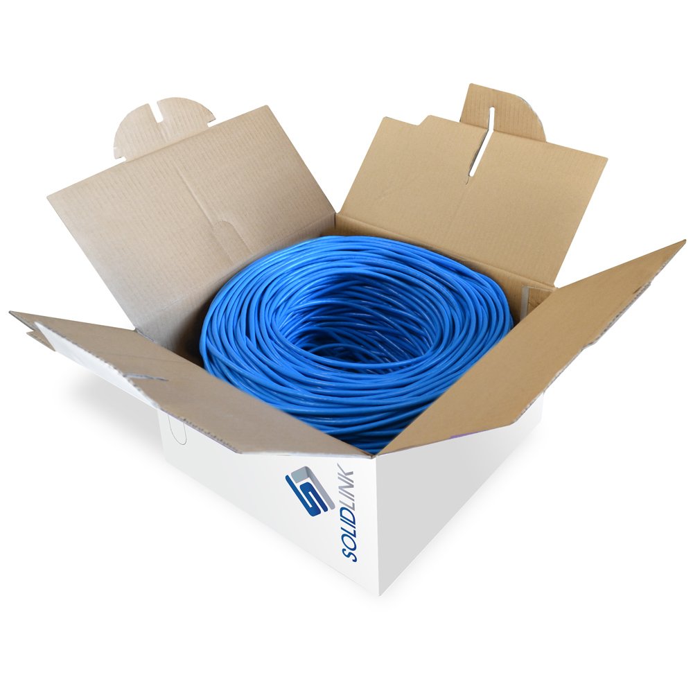 CAT5e 1000ft UTP Solid Conductor Cable 24AWG LAN Network Ethernet RJ45 Wire, Blue, Pack of 2 G641