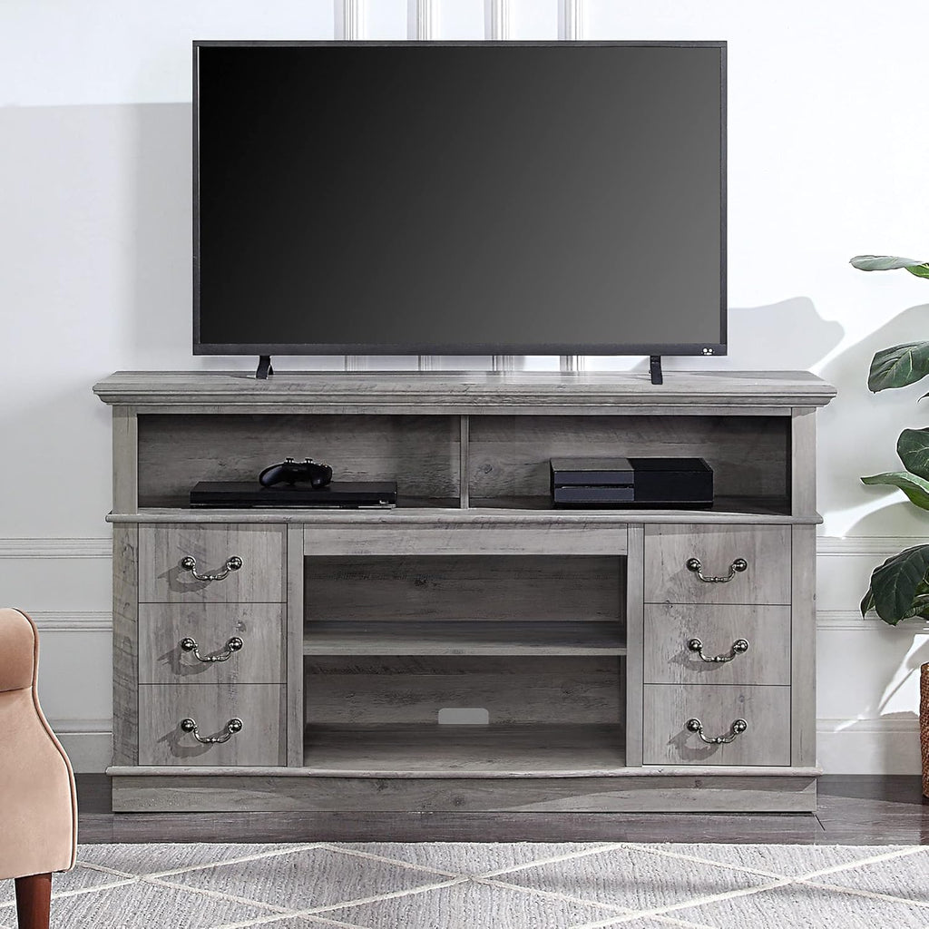 Modern Farmhouse Electric Fireplace TV Stand with Open Storage Shelves & Cabinets U4414