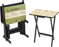 Wine Label TV Dinner Folding Trays with Storage Rack Set of 4 Z659