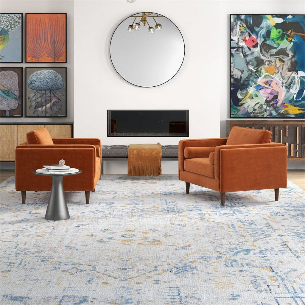 Orange Velvet Lounge Chair Set of 2 X394